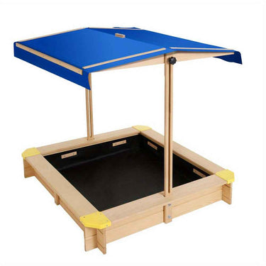 Keezi Kids Sandpit Wooden Sandbox with Canopy, 101cm, Bench Seat and Toys